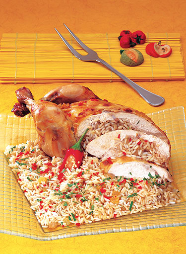 Roasted Chicken Stuffed with Rice