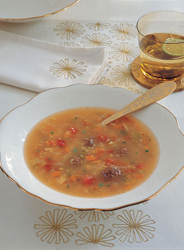 Frike with Meat Balls and Vegetable Soup