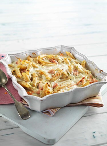 Penne with Salmon au Gratin