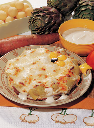 Artichoke and Sweet Potato Gratin