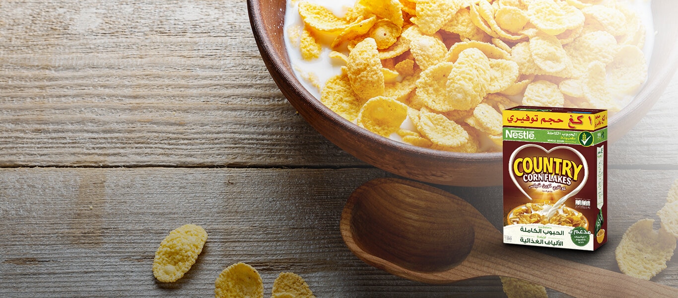 bowl of country corn flakes and milk