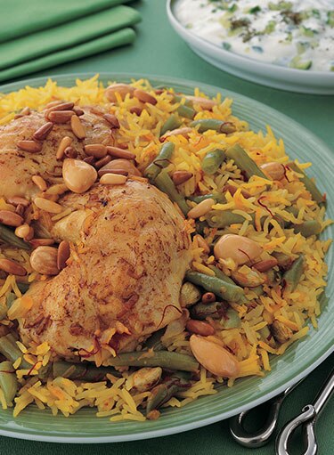 Roasted Chicken with Green Beans Saffron Rice