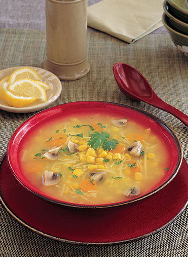 Corn with Mushroom and Noodle Soup