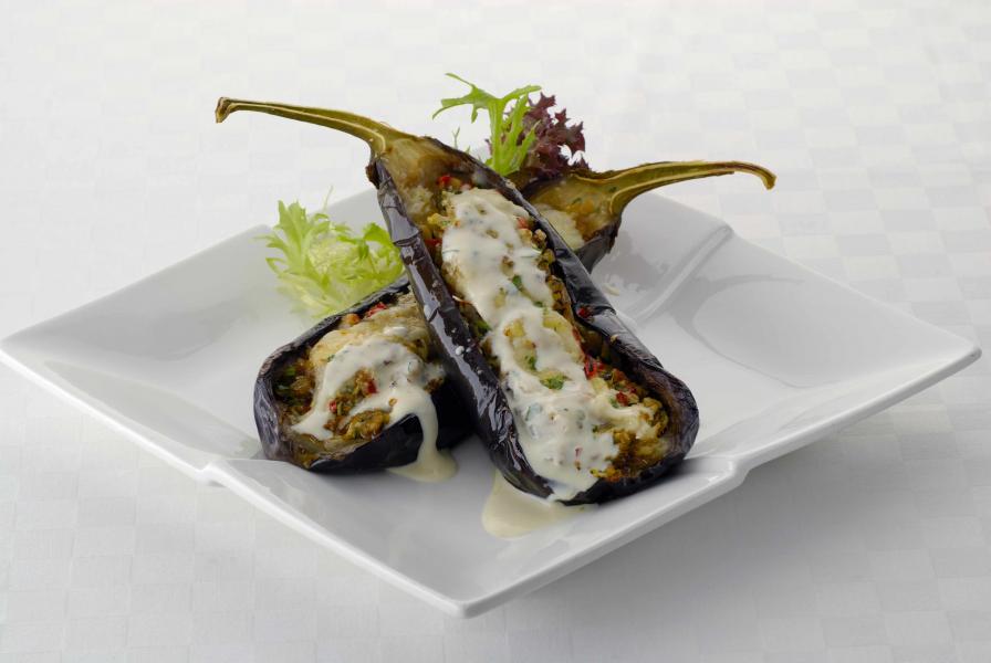 Stuffed Eggplant Gratin with Vegetables
