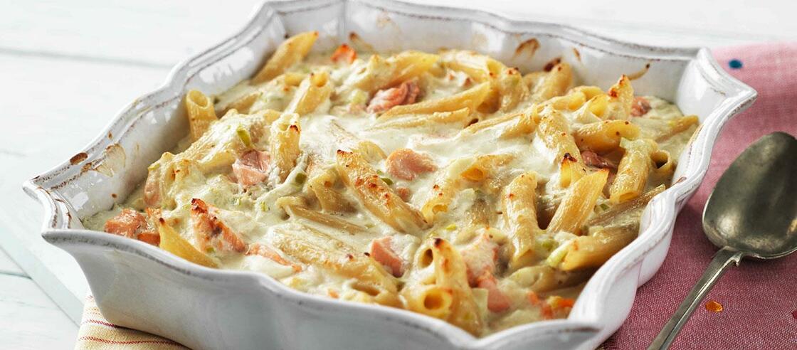 Penne with Salmon au Gratin