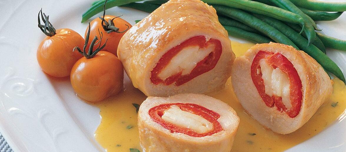 Chicken Cheese Rolls with Mustard and Mint Sauce