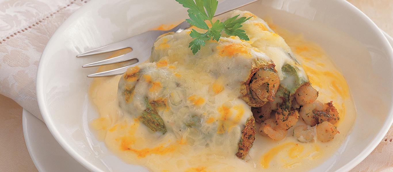 Stuffed Zucchini Shrimps Gratin
