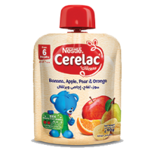 Nestle CERELAC Fruits Puree Pouch Banana Apple Pear Orange 90g
