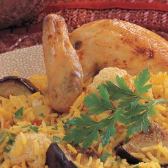 الدجاج مع الأرز بالباذنجان والقرنبيط